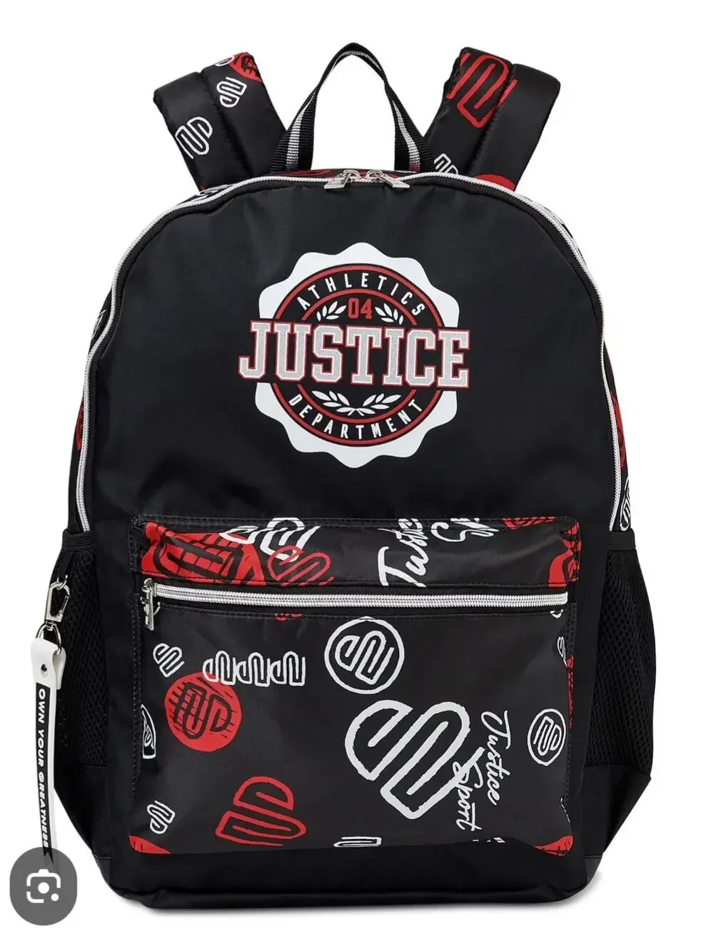 BRAND New With Tags Justice Girls Black w/ Designs Backpack School